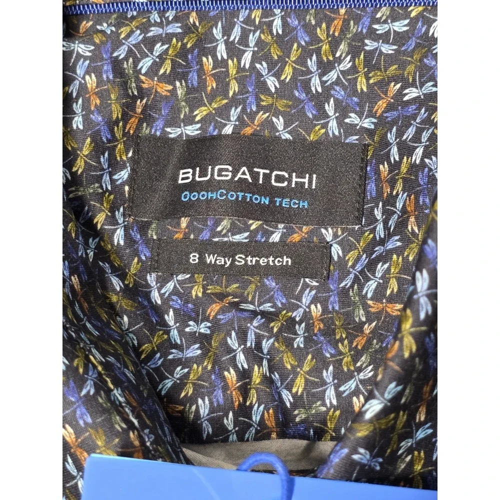 NWT Bugatchi Shirt Mens Lg Ooohcotton Tech Multicolor Dragonfly Fit Button Front